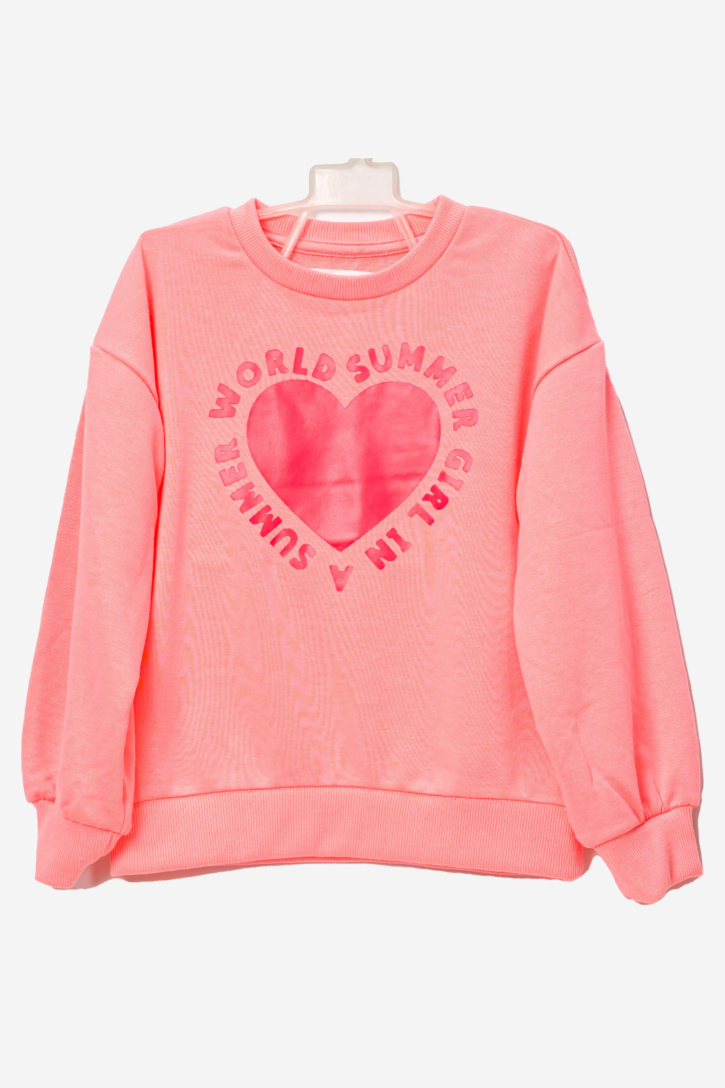 Girls' Trendy Pink Shoulder Down Sweatshirt – Summer Heart Design (Ages 2-14)